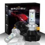 BROVIEW S7 H7 LED Bulb Headlight Conversion Kit – 50W 8000Lumen 6500K White – Base Reversible – Brightest Lumileds Chip for Replace HID & Halogen – 2 Yr Warranty – (2pcs/set)