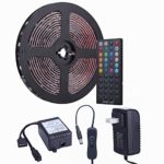 Tingkam Waterproof 5050 SMD 32.8ft (10m) RGB LED Strip Light Kit, Color Changing Black PCB Rope Lights+44-key IR Controller+ Power Supply for Home,Kitchen,Trucks,Sitting Room and Bedroom Decoration.