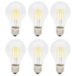 6 Pack A19 4W LED Dimmable Filament Edison Style Light Bulb, Warm White 2700K ,E26 Base 360lm, A19 / A60 Clear Glass Cover,40W Incandescent Replacement