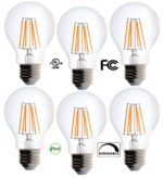 6 Pack Bioluz LED Clear LED Edison Style Dimmable Filament A19 4.5w = 40 Watt Equivalent Soft White (2700K) Light Bulb UL Listed Pack of 6