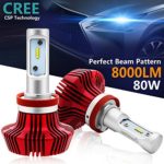 H11 Led Headlight Bulbs,Autofeel Led Headlight Conversion Kit with Perfect Beam Pattern,80W 8000LM 6500K Cool White Cree Chips