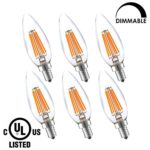LIGHTSTORY LED Candelabra Bulb Dimmable, E12 base 6W 2700K 600 Lumen B10 Candle LED Bulb, 60W Equivalent LED Chandelier Bulb, UL Listed (6 Pack)