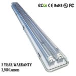 4 Foot Vapor Proof LED Garage Ceiling Light Fixture With 2x T8 18w Tubes, 6000K White, Clear Cover, Waterproof, IP65, 4′ Long Overhead Shop Light