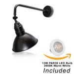 10″ Black Barn Light Fixture with Adjustable 19 3/4″ Curved Arm and PAR30 LED Bulb Included – Indoor/Outdoor Use – Sign Lighting – LED Wall Lamps