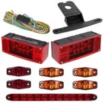Partsam(Total of 9pcs) Rectangle Red Tail Trailer Light+Amber/Red Side marker light+Red brake light bar