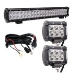Bangbangche 20inch 126W Combo Led Light Bar with Wiring Harness and 2PCS 18W Spot Led Driving Fog Lighting for Tractor Trailer Truck forklifts ATV SUV JEEP Boat Snow Plow 4 wheeler