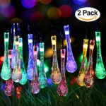 2 Pack Solar Strings Lights, Perfectwo 20ft 30 LED Water Drop Solar Fairy Lights, Waterproof Christmas Lights for Garden, Patio, Yard, Home, Parties- Multi Color