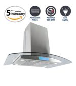 Cosmo 36 in. 900 CFM Ducted Island Range Hood with with Tempered Glass Visor, LCD Display Touch Control Panel Island Mount Kitchen Vent Cooking Fan Range Hood with Permanent Filters and LED Lighting