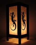 Thai Vintage Handmade Asian Oriental Black White Gecko Dragon Bedside Table Light or Floor Wood Paper Lamp Shades Home Bedroom Garden Decor Modern Design.