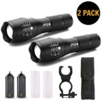 PeakPlus LED Tactical Flashlight [2 Pack] – Super Bright, High Lumen Power, Zoomable, 5 Modes, Water Resistant Torch Flashlights with Bike Mount, Belt Holster – Best For Camping, Security, Home