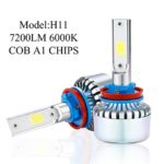 H1/H3/H4/H7/H11/9005/9006/9012/880/881 LED Headlight Bulbs, A1 60W 7200LM 6000K IP68 Cool White Low Beam LED Conversion Kit with COB Chip and Fan, 2 Pack – 1 Year Warranty (H11/H8/H9)