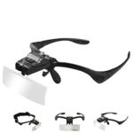 Beileshi 5Lens Glass Magnifying Visor Magnifier Glasses With 2 LED Professional Jeweler’s Loupe Light Bracket and Headband are Interchangeable