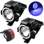 LYLLA Motorcycle LED Headlight CREE U7 with Angel Eyes Ring and Switch (Pack of 2, Blue)