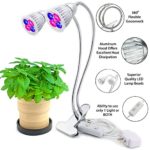 Premium Indoor Plant Growth LED Light Set By Canwryn – Dual Desk Clip Head Light 10W Lamps – Flexible & Adjustable Metal Arms – Independent Lamp Function – 10 Red & Blue Plant Growth LED Bulbs
