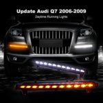 UPDATE Audi Q7 2006-2009 to 2010 UP Current Model Replacement OEM Front Bumper Light with LED DRL Daytime Running Lights Driving Fog Lamps with Yellow Turn Signal Lights Kit