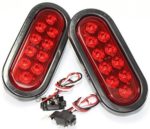 Pair 6″ Red Oval / Oblong LED Stop Turn Tail Light Sealed Kit with Light Grommet and Plug for Truck Trailer RV