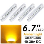 4pcs LEDVILLAGE Submersible Multi-Voltage 10v – 30v DC Amber LED Clear Lens Sealed Light Clearance Universal Side Marker Light Trailer Truck with 9 LEDs + Chrome Rings