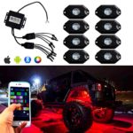 ICARS 3rd-Gen RGB LED Rock Lights Bluetooth Multicolor Neon LED Light Kit with 8 Pods Lights for for Jeep Off Road Truck Car ATV SUV Vehicle Boat Underbody Glow Trail Rig Neon Lights Waterproof – 8PCS