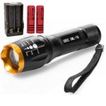 WindFire 1800 Lumens Zoomable CREE XM-L T6 LED Flashlight 7 Modes Focus Adjustable AAA/18650 Battery Lighting Lamp Torch with 18650 Rechargeable Batteries and Charger for Camping, Hiking, Cycling