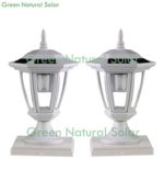 2-Pack WHITE Solar Hexagon Post Cap Lights with WHITE LEDS for 5X5 Fence Post- GREEN NATURAL SOLAR