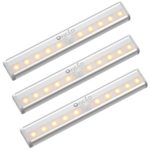 OxyLED Motion Sensor Closet Lights,Cabinet Light,DIY Stick-on Anywhere Wireless 10 LED Light Bar,Safe Lights with Magnetic Strip for Closet Cabinet Wardrobe Stair (3 Pack,Warm Light,Battery Operated)