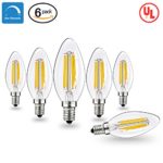 E12 LED Bulbs Candelabra LED Light Bulbs with E12 Base 40W Equivalent Halogen Replacement Warm White 4W Filament Candle Light Bulbs with 400 Lumen 6 Packs by COOWOO