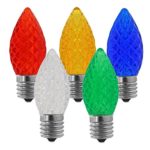 NORAH DECOR Faceted LED C9 Multicolor Christmas Replacement Night Light Bulbs, Commercial Grade,Supper Brightness LED, Fits Into Candelabra E17 Sockets, 25 Pack