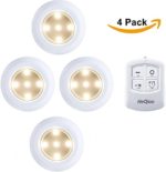 Puck Lights with Remote Control, HeQiao 4 Pack LED Tap Lights Battery-powered Wireless Night Lights Kitchen Under Cabinet Lighting Stick on Push Lights for Kitchen Closets-Warm Yellow