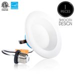Parmida (1 Pack) 4 inch Dimmable LED Retrofit Recessed Downlight, 9W (65W Replacement), Smooth Design, 600lm, 5000K (Day Light), ENERGY STAR & ETL, LED Ceiling Can Light, LED Trim