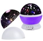 MOKOQI Baby Night Light Lamps For Bedroom Romantic 360 Degree Rotating Star with Sky Moon Cover & Solar System Cover Projector Lights Color Changing LED For Kids Girls Baby Nursery Gift(Purple-2 Lids)