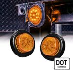 2PC OLS 2″ Round 10 LED Clearance Light [2 in 1 Reflector] [Polycarbonate Reflector] [10 LEDs] [D.O.T. Certified] [2 Year Warranty] Side Marker Light for Trucks and Trailers – Amber