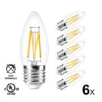 LVWIT B11 LED Filament Bulb Non-Dimmable E26 Medium Base 40W Equivalent 2700K Warm White 470 Lumens Chandelier Decorative Candle Light Bulb Pack of 6