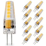 10-Pack G4 Base LED Bulb, 20W Glass Halogen Light Bulbs Replacement, Warm White 2800K, 12V AC / DC, 2 Watt / 220 Lumens, JC T3 Lamp for Under Cabinet Puck Light, Chandelier, Landscape Lighting