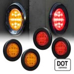 4 PC OLS 2.5″ Round LED Clearance Light Side Marker- Two in One Reflector and Clearance Light [Polycarbonate Reflector] [13 LEDs] [Rubber Grommet] [IP 67] for Trailers – 2 Red and 2 Amber