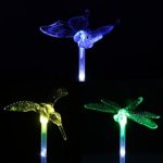 MerryNine 3 Pack Solar Garden Stake Lights, Upgraded Multi-color Changing LED Solar Stake Lights with Clear Butterfly Dragonfly Hummingbird Stake for Outdoor Garden Pathway Lawn Yard