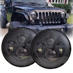 LX-LIGHT 7” Round Black Cree LED Headlight High Low Beam for Jeep Wrangler JK TJ LJ CJ Hummber H1 H2 (Pair)