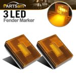 Partsam (2) Amber 3 LED Square Stud Mount Clearance Side Marker Lights Trailer Camper w reflex