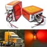 Amak 2X Amber + Red 39-LED Square Pedestal Stud Mount Fender Double Face Stop Turn Signal Tail Lights Lamps for Truck Trailer