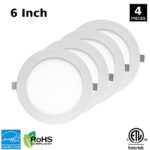 LED Recessed Light Fixture 6 Inch Round with Driver, 3000K Soft White, 15W, 900 Lumens, 120V, Low Profile, Dimmable, White Trim, Energy Star and ETL Certified, IC Rated (3000K – Soft White, 4 Pack)