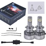 Smautop H7 LED Headlight Bulbs, 9000LM 80w 6000K White,4-Sides Lighting Extremely Bright high/low beam 3 Yrs Warranty