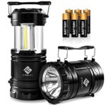 Etekcity 2 Pack Portable 2-IN-1 LED Camping Lantern Flashlight with 6 AA Batteries for Hiking, Emergency, Hurricane, Power Outage (Black, Collapsible)