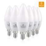 Hansang LED Candelabra Bulbs 6 Watt,Daylight 5000K，60 Watt Equivalent, Candle Bulb Base E12 for Chandelier 600lm RA>83 B11 Ceiling Fan Bulb Non-Dimmable(6Pack)