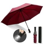 Monstleo LED Flashlight Umbrella, Compact Travel Umbrella,Fully-Automatic Folding Umbrella with Rotating Led Lighting Handle (Wine Red)