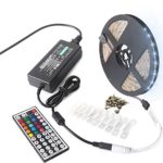 ZOKIN 12V DC RGB LED Strip Lights,Waterproof 16.4ft/5M 300 LEDs SMD5050 Rope Lighting Color Changing with 44-Keys RF Remote Control+Power Adapter, Flexible LED Lighting Strips for Kitchen and Balcony