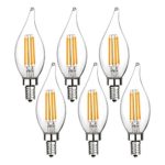 E12 LED Candelabra Bulb 60W Equivalent Dimmable LED Chandelier Light Bulbs 6W 2700K Warm White 550LM CA11 Flame Tip Vintage LED Filament Candle Bulb with Decorative Candelabra Base, 6 Packs, by Boncoo