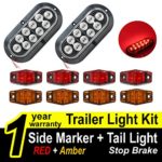 TMH Trailer Light KIT ( Pack of 2 ) 6″ Oval Clear Lens Stop Turn Brake Red Tail Light Lamp + ( Pack of 8 ) Side Led Marker Light ( Red & Amber ) For Truck, Trailer, Boat Trailer, Tractors, Bus