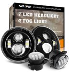 Round 7″ LED Headlights + 4 ”LED Fog Lights for Jeep Wrangler JK TJ LJ 1997-2017