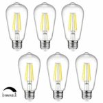 Dimmable Ascher Vintage LED Edison Bulbs, 6W, Equivalent 60W, Bright Daylight White 4000K, ST58 Antique LED Filament Bulbs, E26 Medium Base, Clear Glass, Pack of 6
