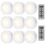 SALKING LED Puck Lights, Wireless LED Under Cabinet Lights 9 Pack with Remote, Battery Operated Closet Light, Dimmable Under Counter Lighting for Kitchen, Natural White