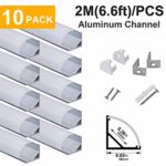 hunhun 10-Pack 6.6ft/ 2Meter V Shape LED Aluminum Channel System with Milky Cover, End Caps and Mounting Clips, Aluminum Profile for LED Strip Light Installations, Very Easy Installation